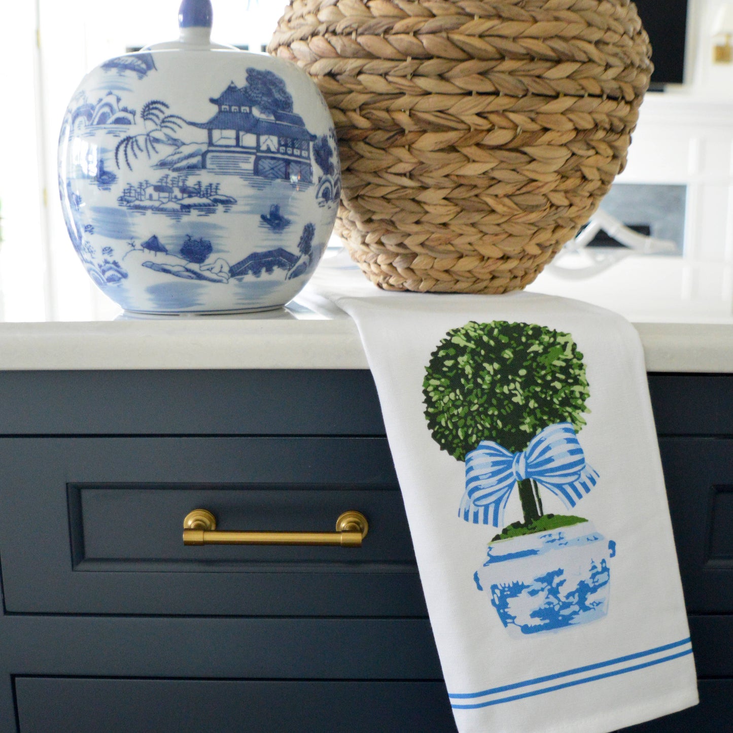 Cotton Tea Towel - Striped Topiary