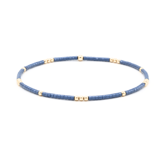 2mm Newport Steel Blue + Gold Filled Waterproof Bracelet - 6.5"