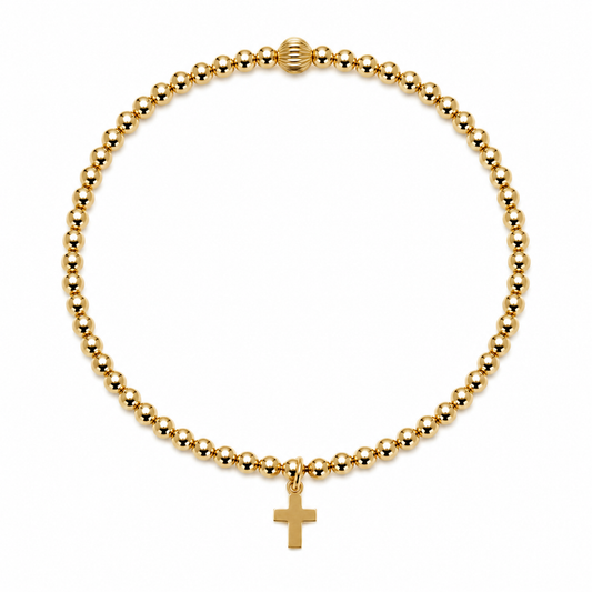 Sedona Luxe 2.5mm Beaded and Corrugated Stretch Bracelet with Luxe Cross