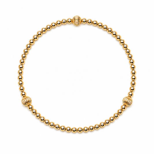 Sedona 2mm Gold-Filled Beaded and Corrugated Stretch Bracelet