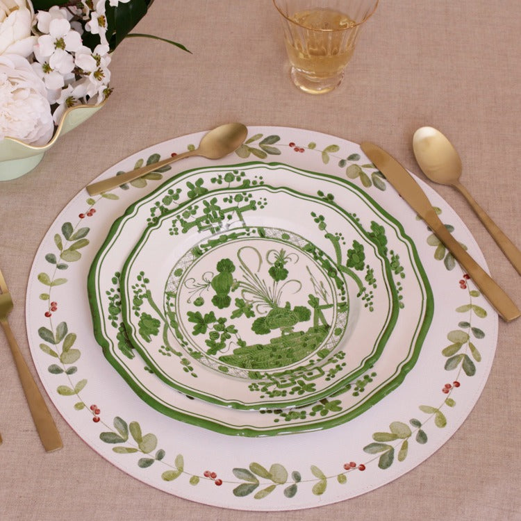 VIDA Faenza 11" Dinner Plate Set/4 - White & Green