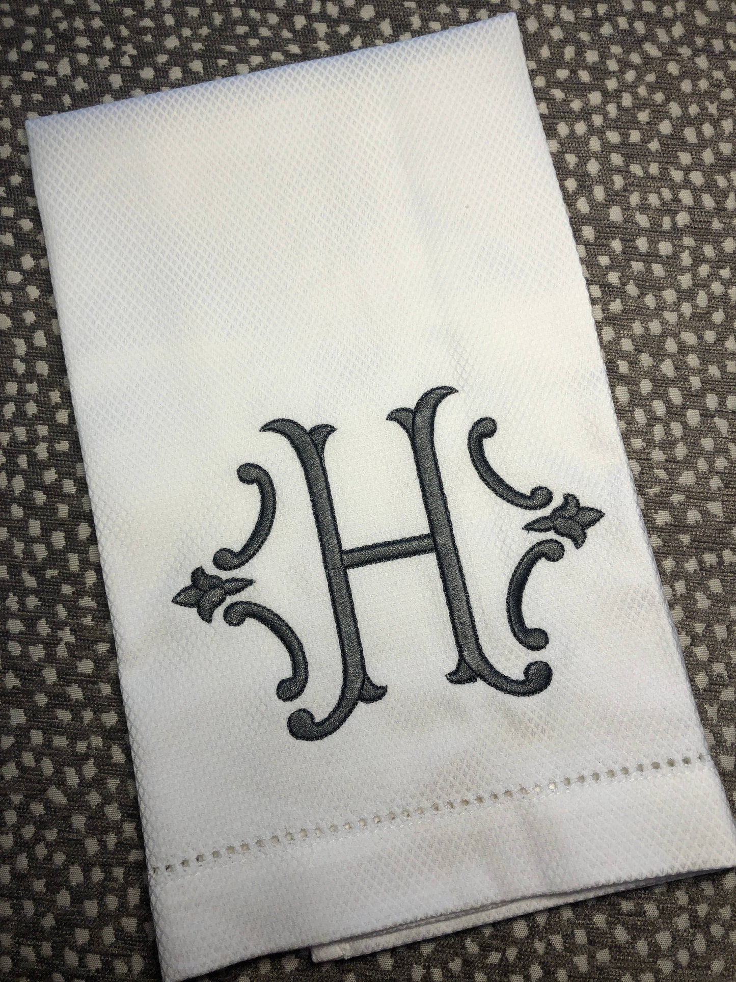 Single Initial Romanesque Huck Towel - Ecru