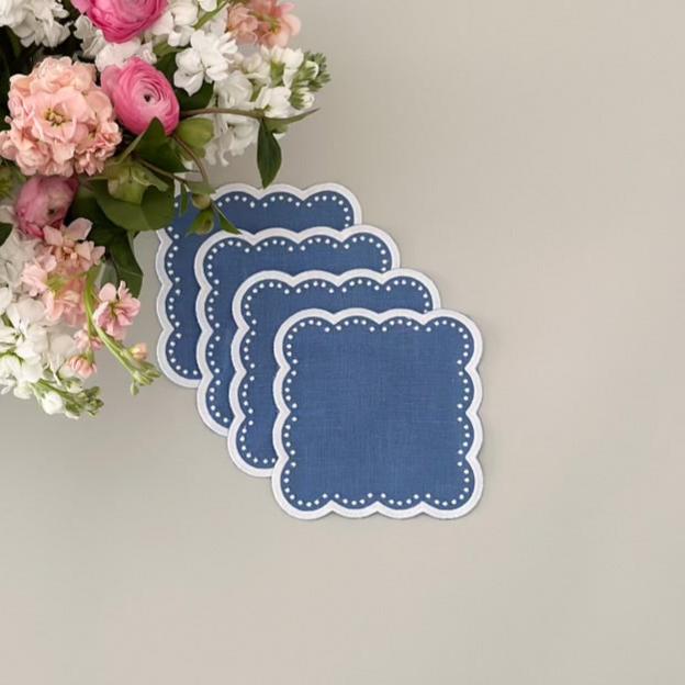 Scalloped Cocktail Napkin Set/4 - Blue Dots