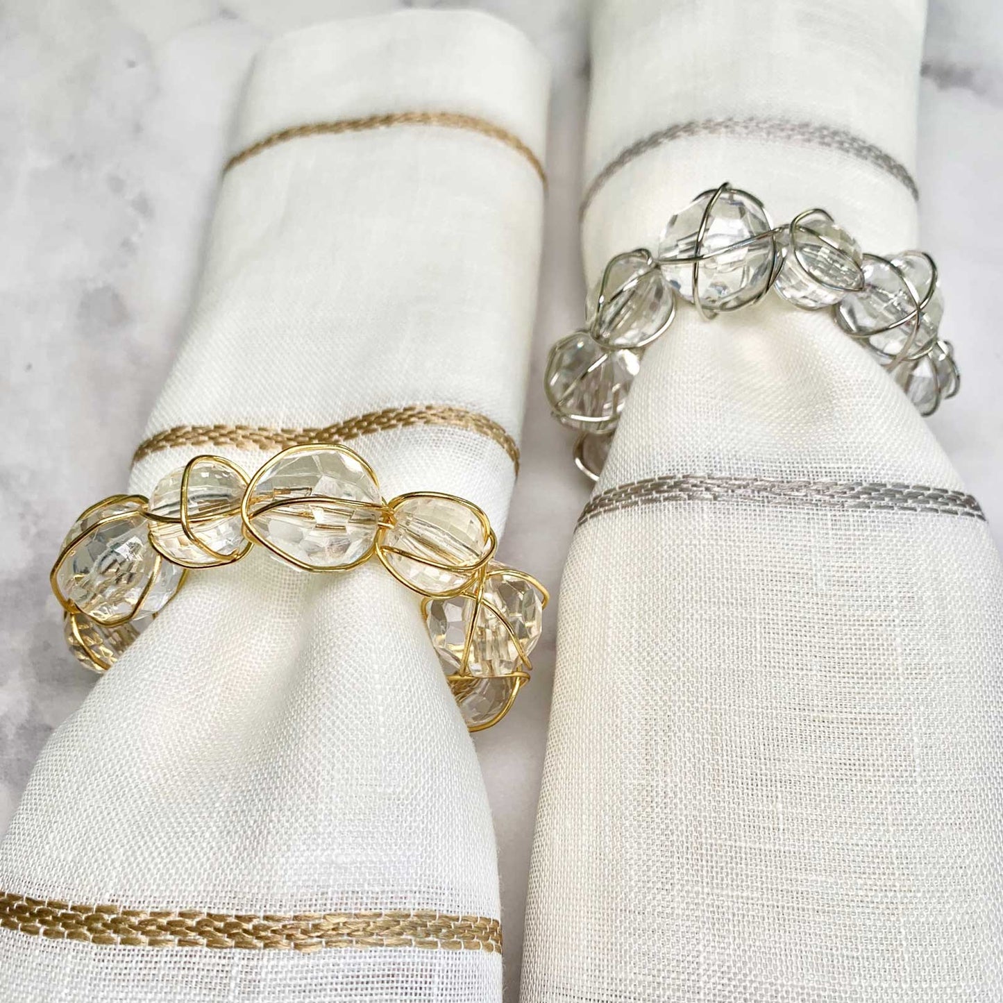 Crystal Bauble Gold Napkin Rings - Set/4