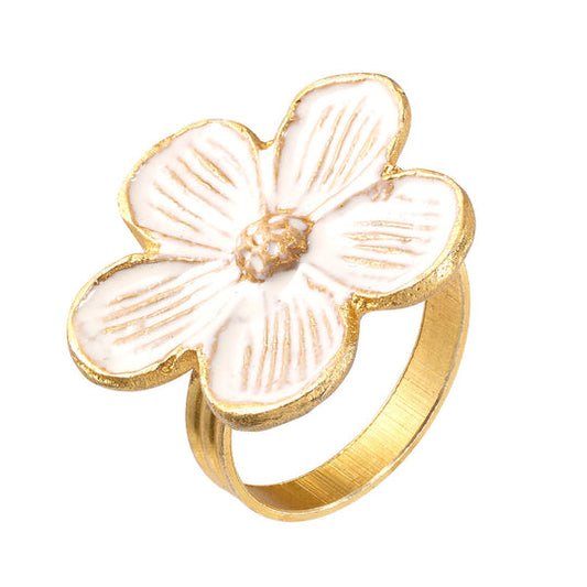 Daisy White Napkin Ring Set/4