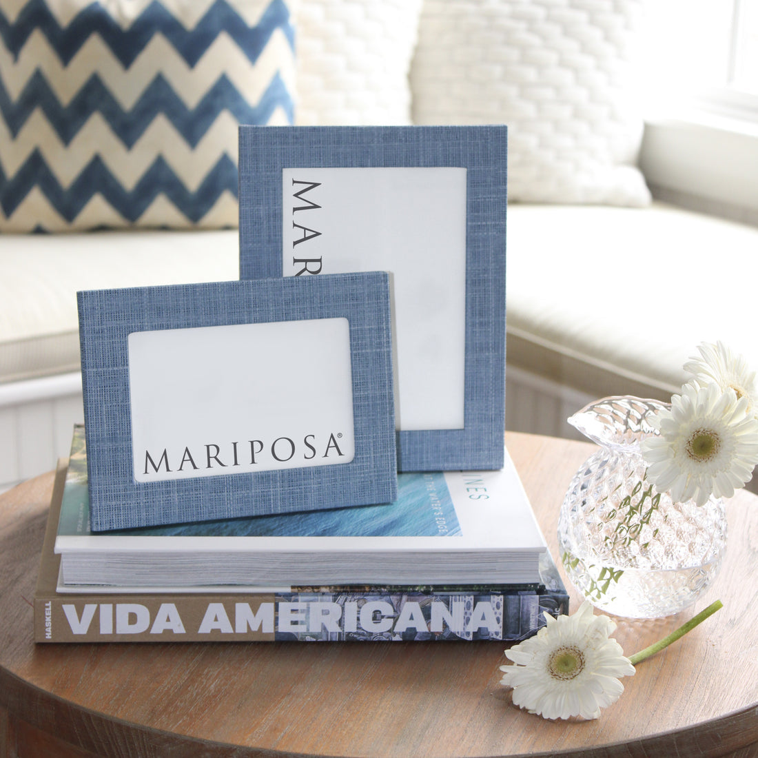 Heather Blue Faux Grasscloth 4x6 Frame