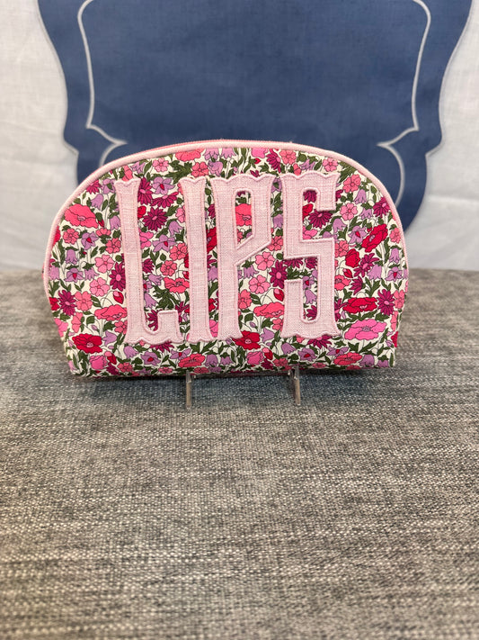 Small Rounded Top Zip Pouch - LIPS, Pale Pink Smooth Linen