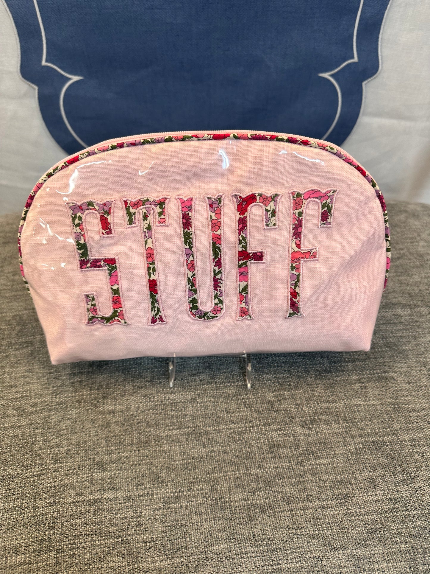 Large Rounded Top Zip Pouch - STUFF, Poppy and Daisy Pink