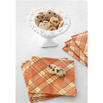 Orange Plaid Cocktail Napkin