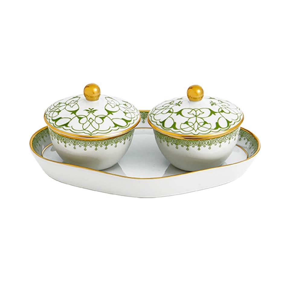 Green Apple Lace Heirluminare Two Votives w/ Tray