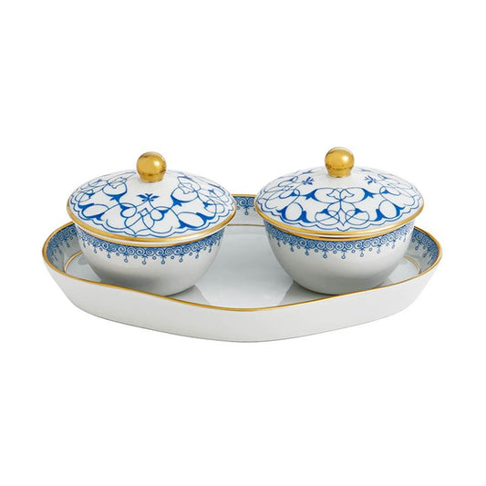 Lace Cornflower Heirluminare Two Votives W/Tray