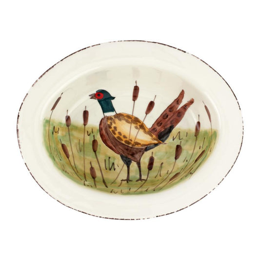Wildlife Pheasant Small Rimmed Oval Bowl