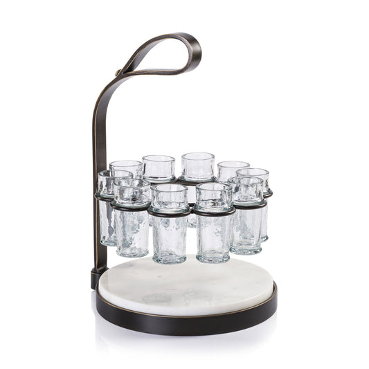 Tequilero 10 Shot Tequila Set with Marble Cutting Board - Dark Bronze