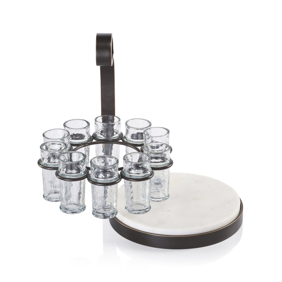 Tequilero 10 Shot Tequila Set with Marble Cutting Board - Dark Bronze