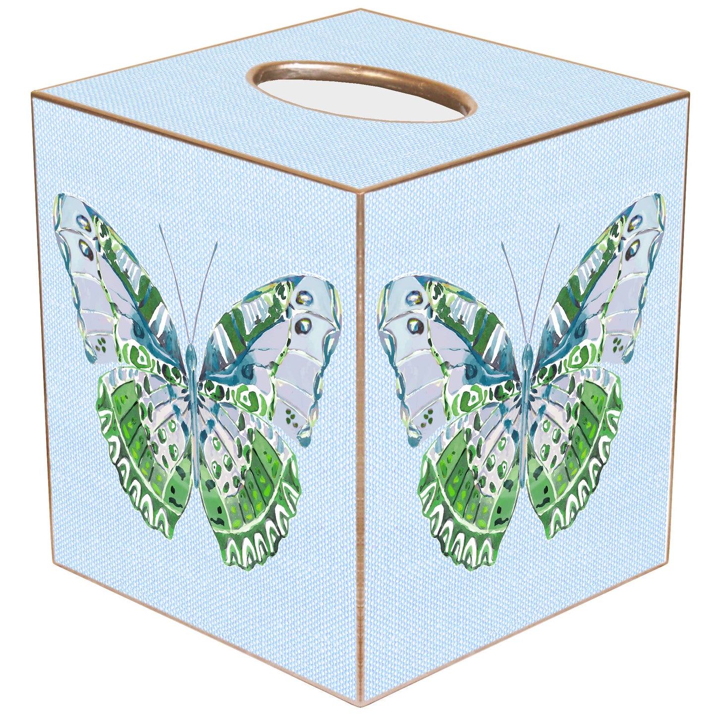 Paper Mache Tissue Box - Blue Linen Butterfly