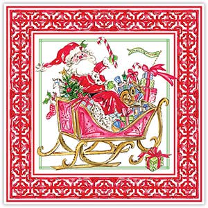 Handpainted Santa on his Way Square Placemat