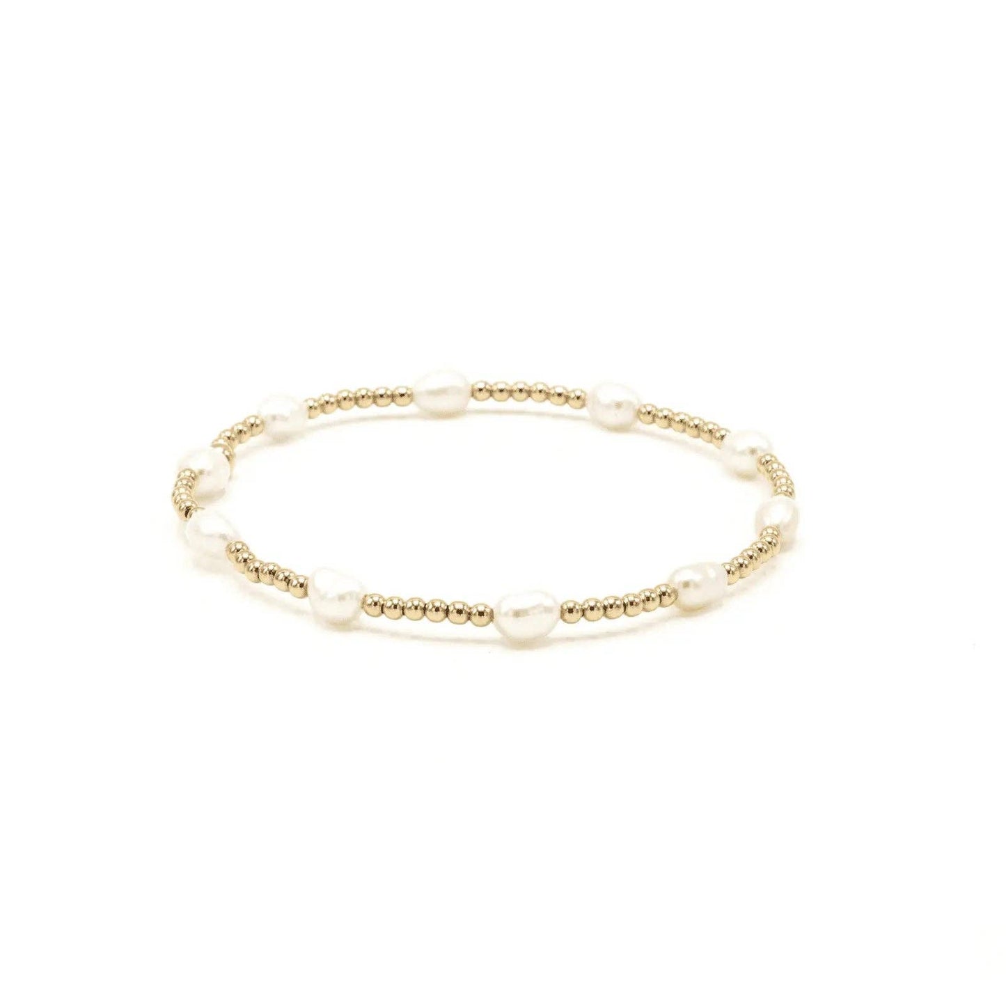 Petite Patterned Rice Pearl Bracelet w/ 14k Gold-Filled Beads - 6.5"