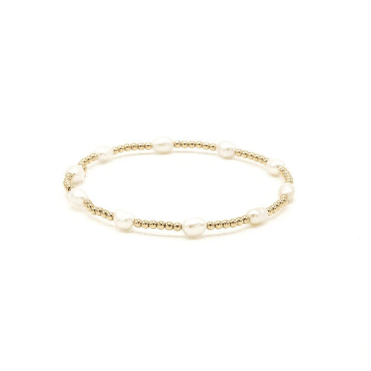 Petite Patterned Rice Pearl Bracelet w/ 14k Gold-Filled Beads - 6.5"