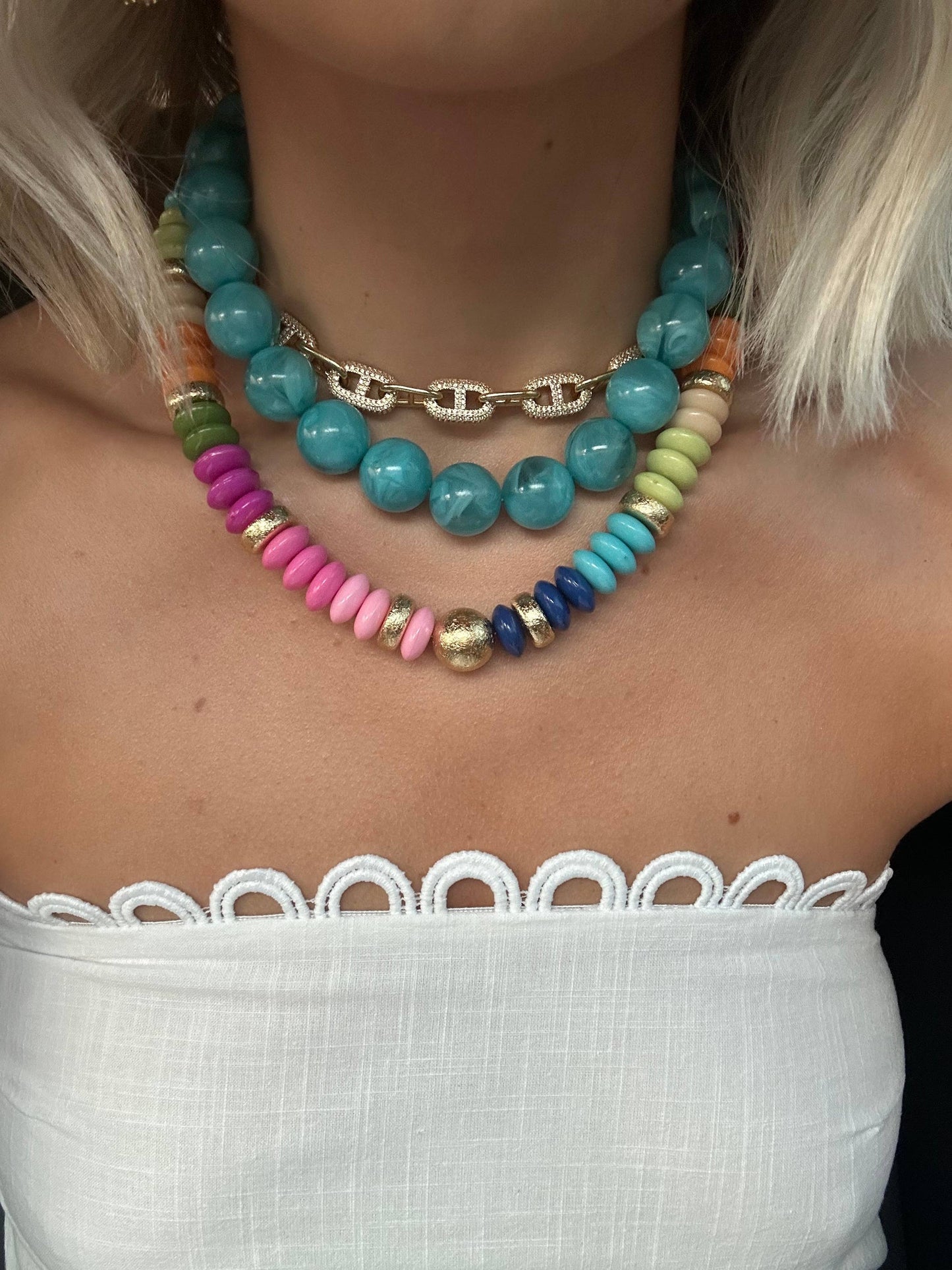 Tobie Beaded Disc Necklace- Pink