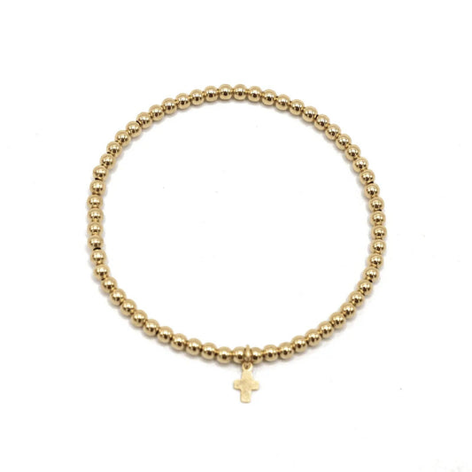 3mm Gold Filled Karma Waterproof Bracelet with Luxe Cross - 6.5"