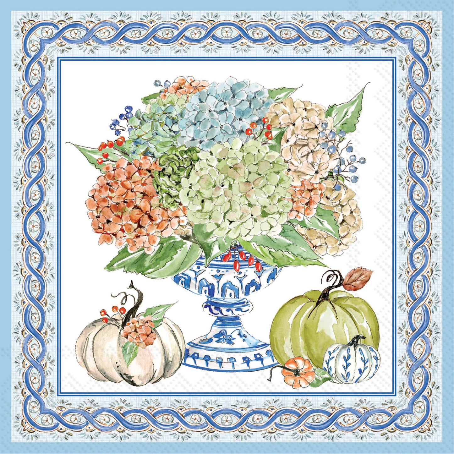 Fall Hydrangea Urn Cocktail Napkins Rosanne Beck - 20 Ct