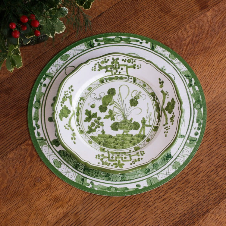 VIDA Faenza 11" Dinner Plate Set/4 - White & Green