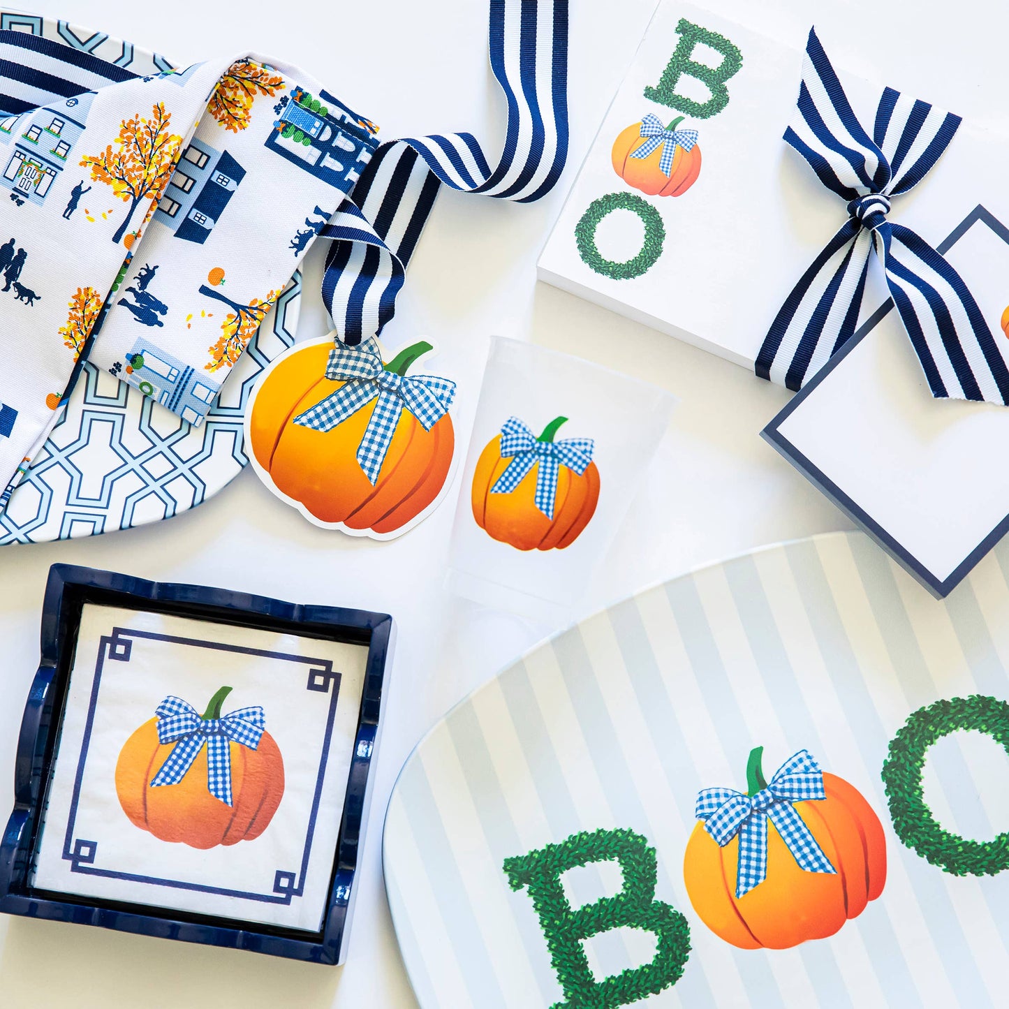 Paper Cocktail Napkin - Pumpkin with Gingham Bow