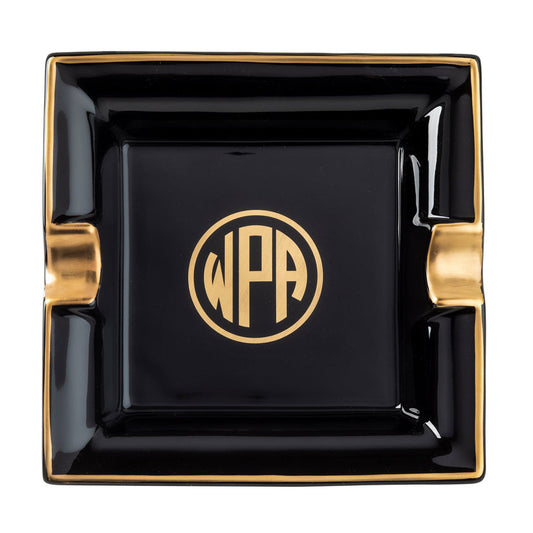 Signature Gold Giftware with Monogram - Solid Black Ashtray