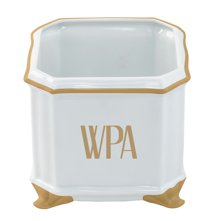 Signature Gold Giftware with Monogram - Square Cache Pot