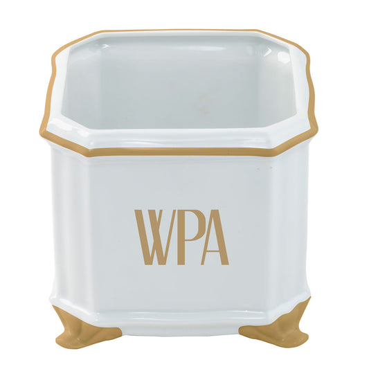 Signature Gold Giftware with Monogram - Square Cache Pot